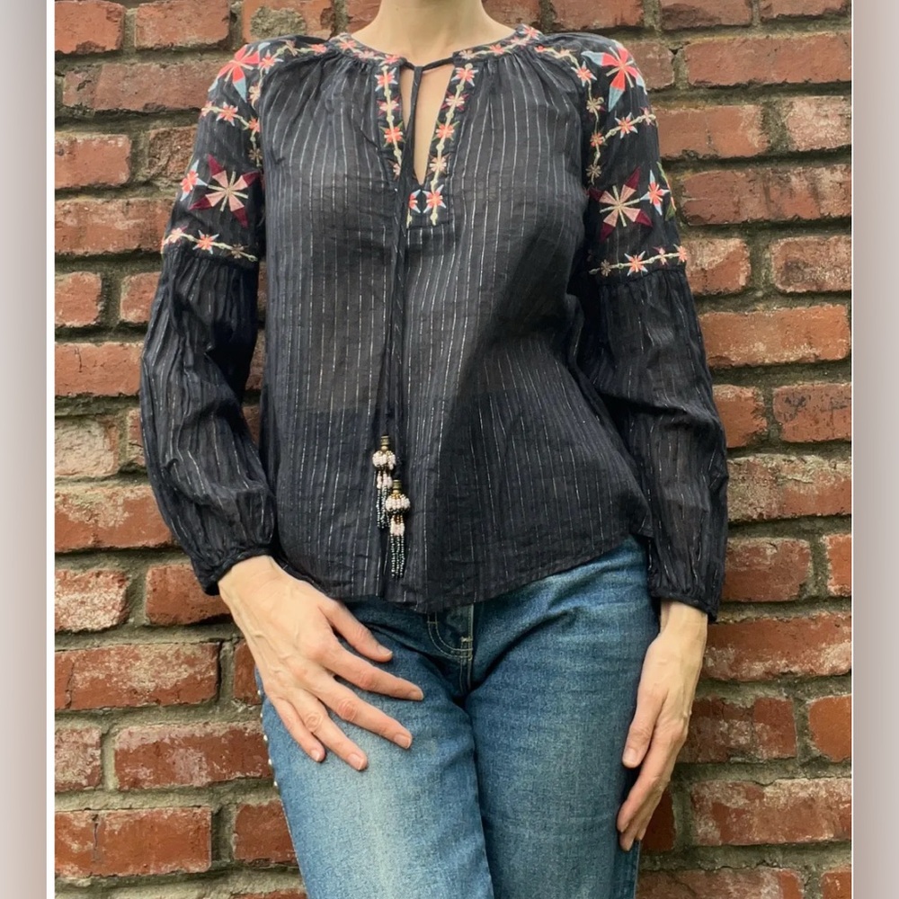 Embroidered peasant style blouse